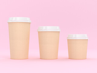 Modern Reusable Cardboard Cup 3D Rendering With pink Background for Hot and Cold Drinks, Espresso Coffee Milk Tea Beverage Copy Space
