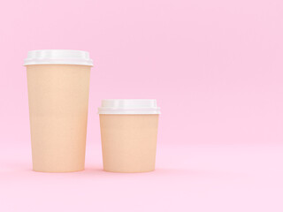 Modern Reusable Cardboard Cup 3D Rendering With pink Background for Hot and Cold Drinks, Espresso Coffee Milk Tea Beverage Copy Space
