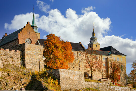 Oslo and Akershus fortress in autumn colors,Norway,scandinavia,Europe