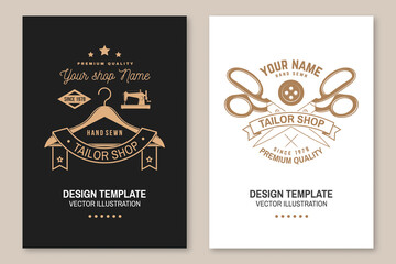 Set of tailor shop covers, invitations, posters, banners, flyers, placards. Vector illustration Template design for branding, advertising for sewing shop business