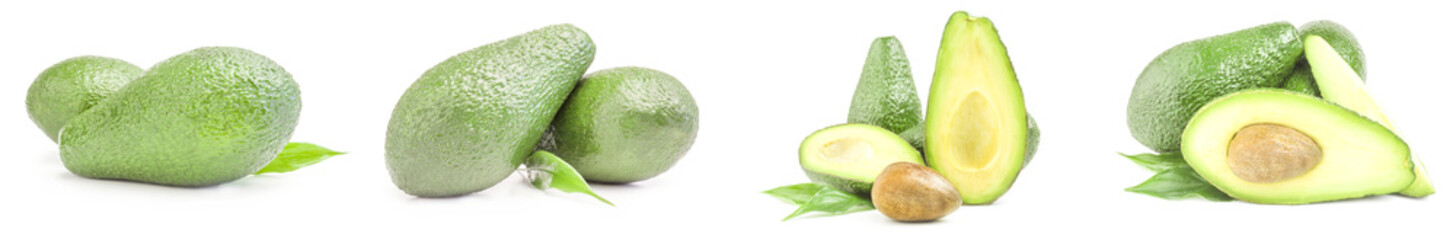 Group of fresh avocados isolated on a white background cutout