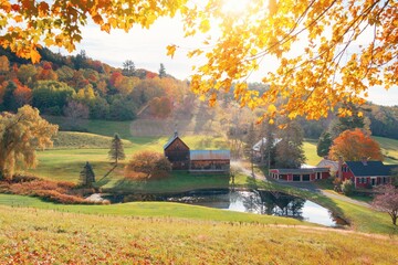 Beautiful Fall colors farm house - Powered by Adobe