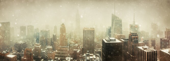 New York City skyline in snow