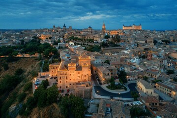 Aerial view of Toledo skyline night