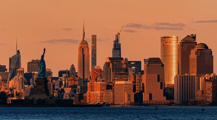 New York City downtown skyline sunset