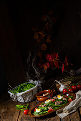 Rustic green bean salad with egg and tuna