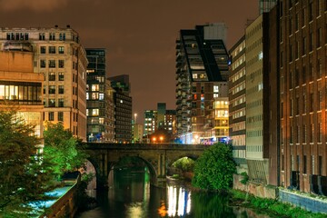 Fototapeta na wymiar Manchester street view at night