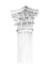 Corinthian order. Column. Isolated on a white background.