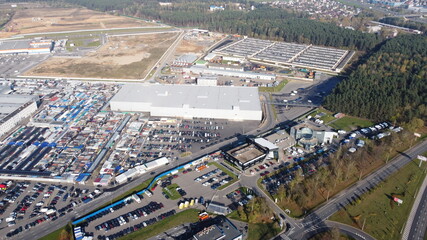 Top view of a huge parking lot near the shopping center