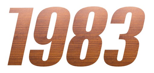 1983 with brown wooden texture on white background.