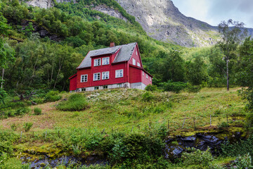 red house in mountains, Norway