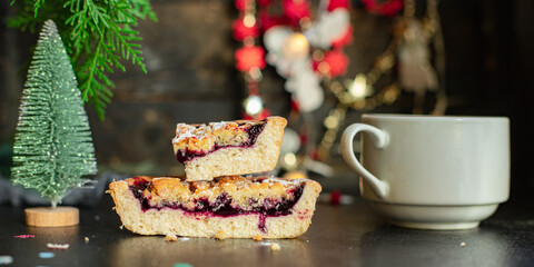homemade christmas baked cake sweet pastry biscuit cookie home  sweets dessert festive table setting holiday party new year gift tasty  top view copy space food background rustic
