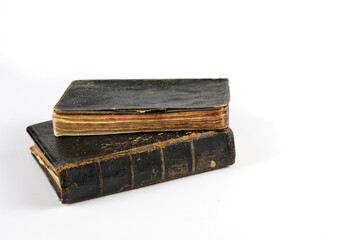 Isolated old books. Collection of old books on a white background