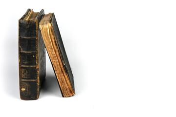 Isolated old books. Collection of old books on a white background