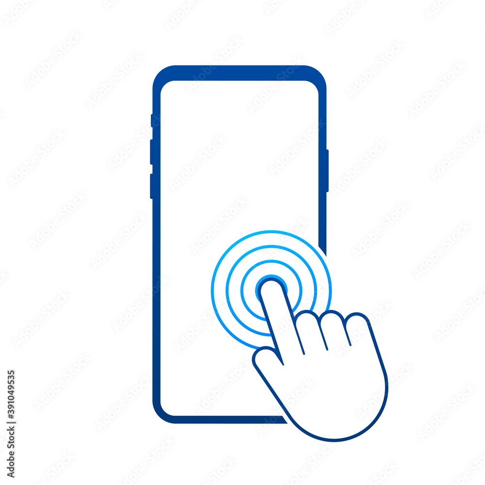 Poster click smartphone. empty screen, phone mockup. device mockup. cursor icon vector. hand pointer vector