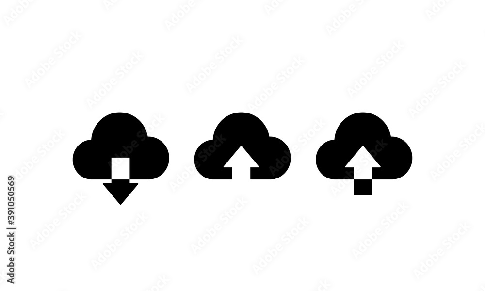 Poster upload to cloud icon set. cloud download. save arrow concept. vector