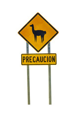 Lama caution sign isolated on white