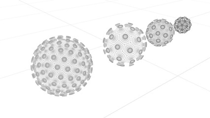 
Coronavirus SARS-CoV-2 wire frame images sorted from large to small. High resolution 3D Model render of viruses.
