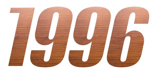 1996 with brown wooden texture on white background.