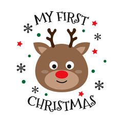 My first Christmas with deer. Vector illustration