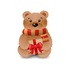 Toy bear with present. Vector illustration