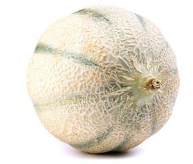 The melon of the cantaloupe is isolated on a white background. a side view.