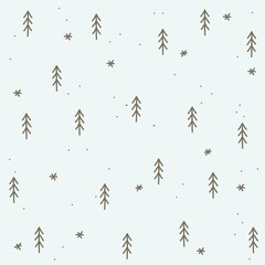 Christmas tree seamless pattern. Cute hand drawn white snow winter forest background for gift wrapping paper fabric textile. New year xmas simple naive design. Scandinavian style vector illustration.