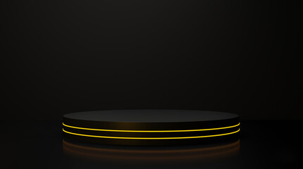 Product Stand, geometric shapes, podium on the floor. Platforms for product presentation, background. Abstract composition design, circle for set product is line light gold colour. 3D Rendering