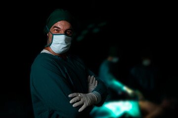 Fototapeta na wymiar Surgeons doctor with assistant surgery in operating room in hospital