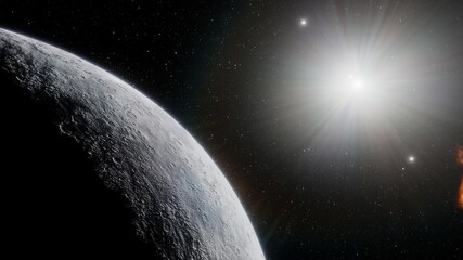 Obraz premium beautiful exo in space and the surface against the background of stars and galaxies in bright colors, space fantasy, space background 3d render