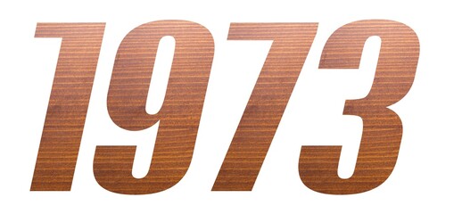 1973 with brown wooden texture on white background.