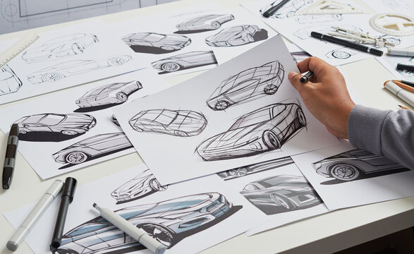 Designer engineer automotive design&nbsp;drawing sketch development Prototype concept car industrial creative.