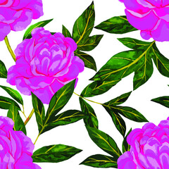 Fototapeta na wymiar Watercolor seamless patterb with beautiful peonies. Fashion floral print for textile. Vector. 