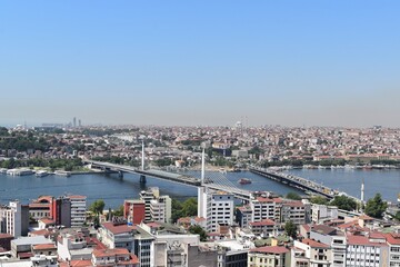 Panorama of the Golden Horn and Historic Peninsula from Galata tower, Istanbul, Turkey, July 2018