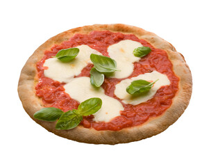 Italian Pizza with tomato sauce, mozzarella and basil, isolated on white
