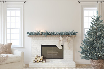 Obraz premium Interior with fireplace. 3d render.