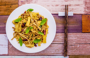 Vegetarian stir fried noodle with basil