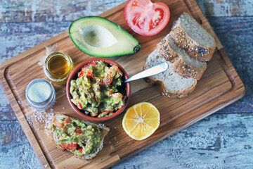 Fresh guacamole. Products for guacamole recipe. Home cooking. Healthly food.