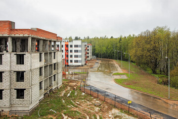 foundation pit for construction of residential building is flooded under water. Flooding...