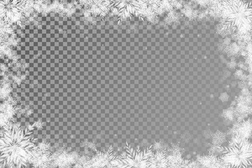fabulous Christmas background with transparent basis and lots of snowflakes around the frame light rectangular