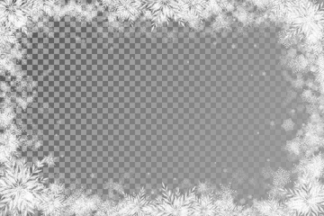 Fotobehang fabulous Christmas background with transparent basis and lots of snowflakes around the frame light rectangular © Инна Харламова