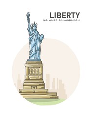 Liberty Statue United States Landmark Minimalist Cartoon Illustration