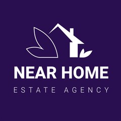 Vector inverse color real estate logo with house and leaf
