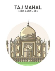 Taj Mahal Mosque India Landmark Minimalist Cartoon Illustration