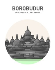 Borobudur Indonesian Landmark Minimalist Cartoon Illustration
