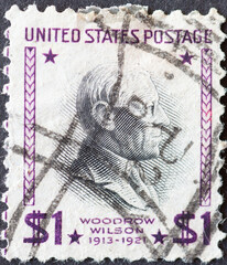 USA - Circa 1938 : a postage stamp printed in the US showing a portrait of the politician and President Woodrow Wilson