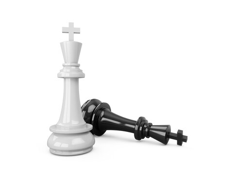 3D Rendering White and Black king chess pieces isolated on white background