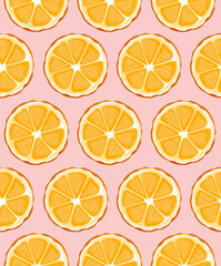 Seamless pattern with orange slices. Healthy food concept fruit print. Suitable for wrapping paper, printing. Vector illustration.