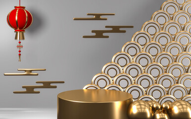 White Abstract podium show cosmetic product geometric japanese style.3D rendering