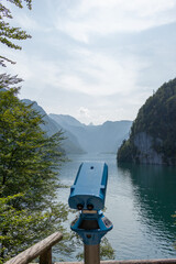 Berchtesgaden lake K&ouml;nigssee with trees in foreground and mountains in the background